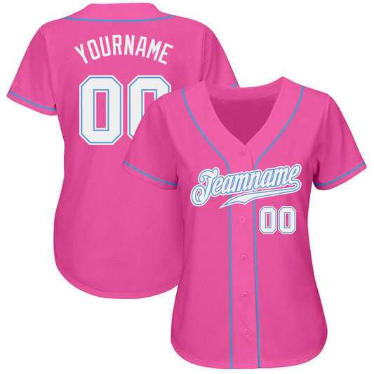 Custom Pink White-Light Blue Authentic Baseball Jersey - Sky-Custom
