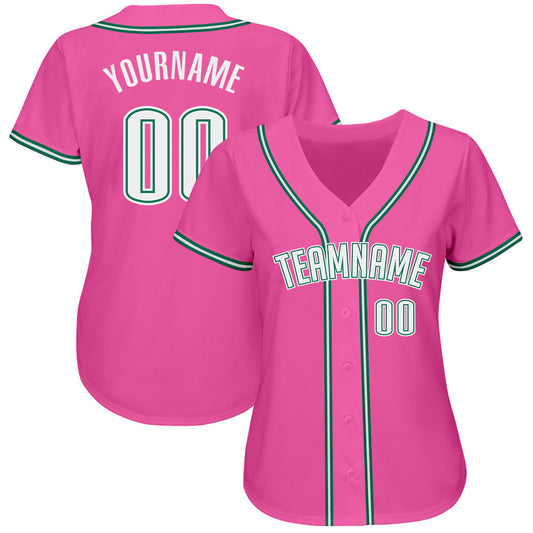 Custom Pink White-Kelly Green Authentic Baseball Jersey - Sky-Custom
