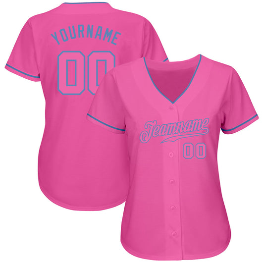 Custom Pink Pink-Light Blue Authentic Baseball Jersey - Sky-Custom