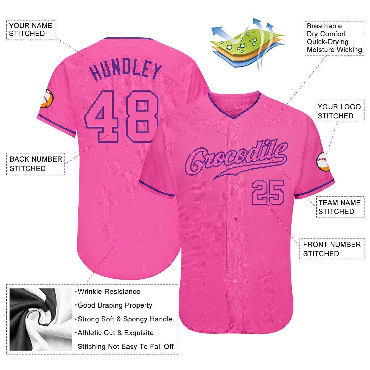Custom Pink Pink-Purple Authentic Baseball Jersey - Sky-Custom