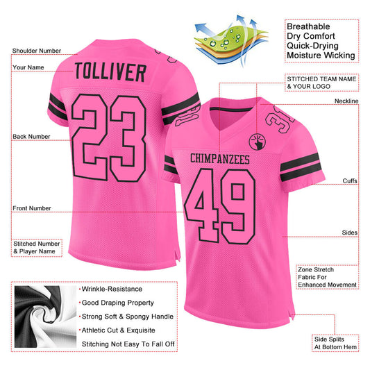 Custom Pink Pink-Black Mesh Authentic Football Jersey - Sky-Custom