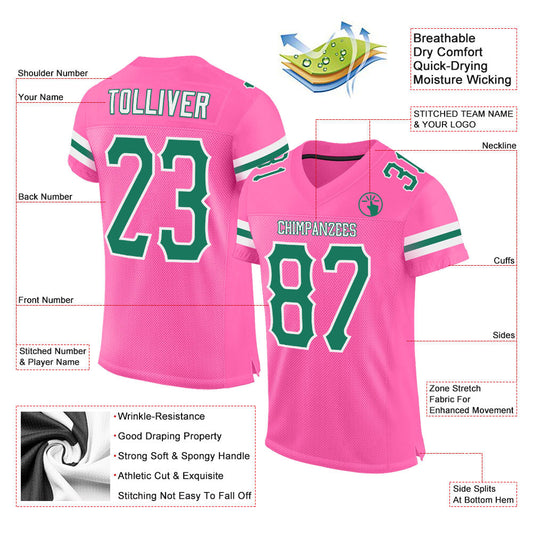Custom Pink Kelly Green-White Mesh Authentic Football Jersey - Sky-Custom