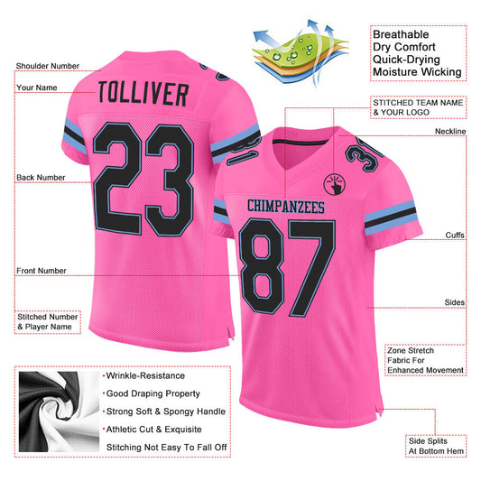Custom Pink Black-Light Blue Mesh Authentic Football Jersey - Sky-Custom