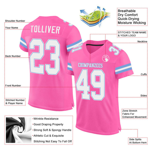 Custom Pink White-Light Blue Mesh Authentic Football Jersey - Sky-Custom
