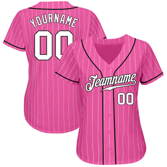 Custom Pink White Pinstripe White-Black Authentic Baseball Jersey - Sky-Custom