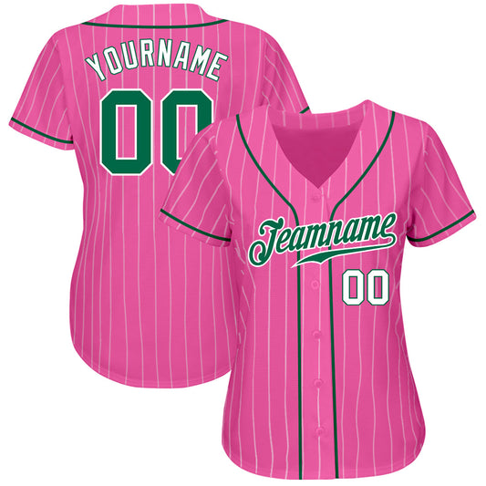 Custom Pink White Pinstripe Kelly Green-White Authentic Baseball Jersey - Sky-Custom