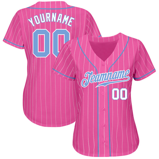 Custom Pink White Pinstripe Light Blue-White Authentic Baseball Jersey - Sky-Custom