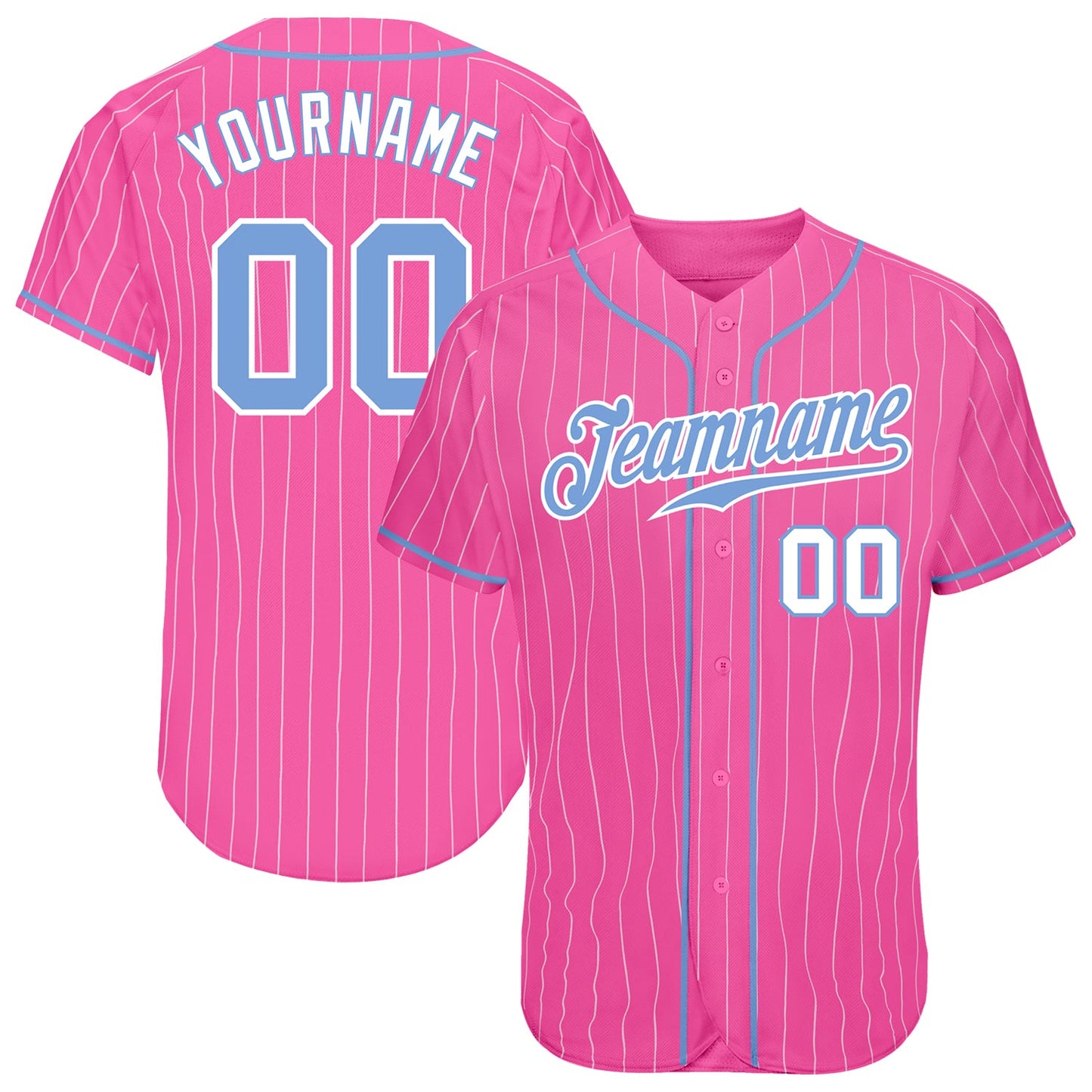 Custom Pink White Pinstripe Light Blue-White Authentic Baseball Jersey - Sky-Custom