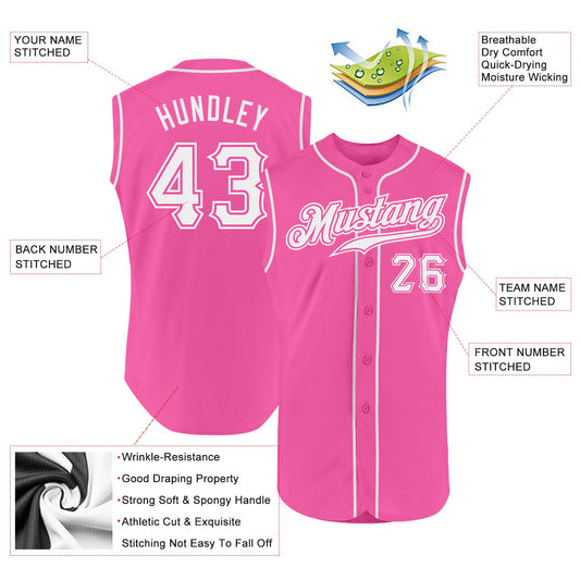 Custom Pink White Authentic Sleeveless Baseball Jersey - Sky-Custom