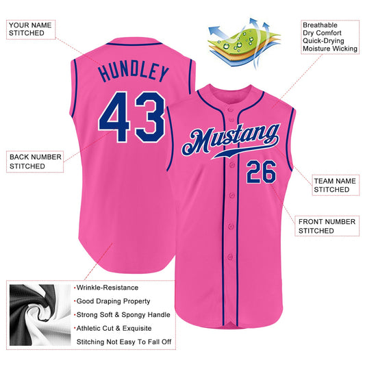 Custom Pink Royal-White Authentic Sleeveless Baseball Jersey - Sky-Custom