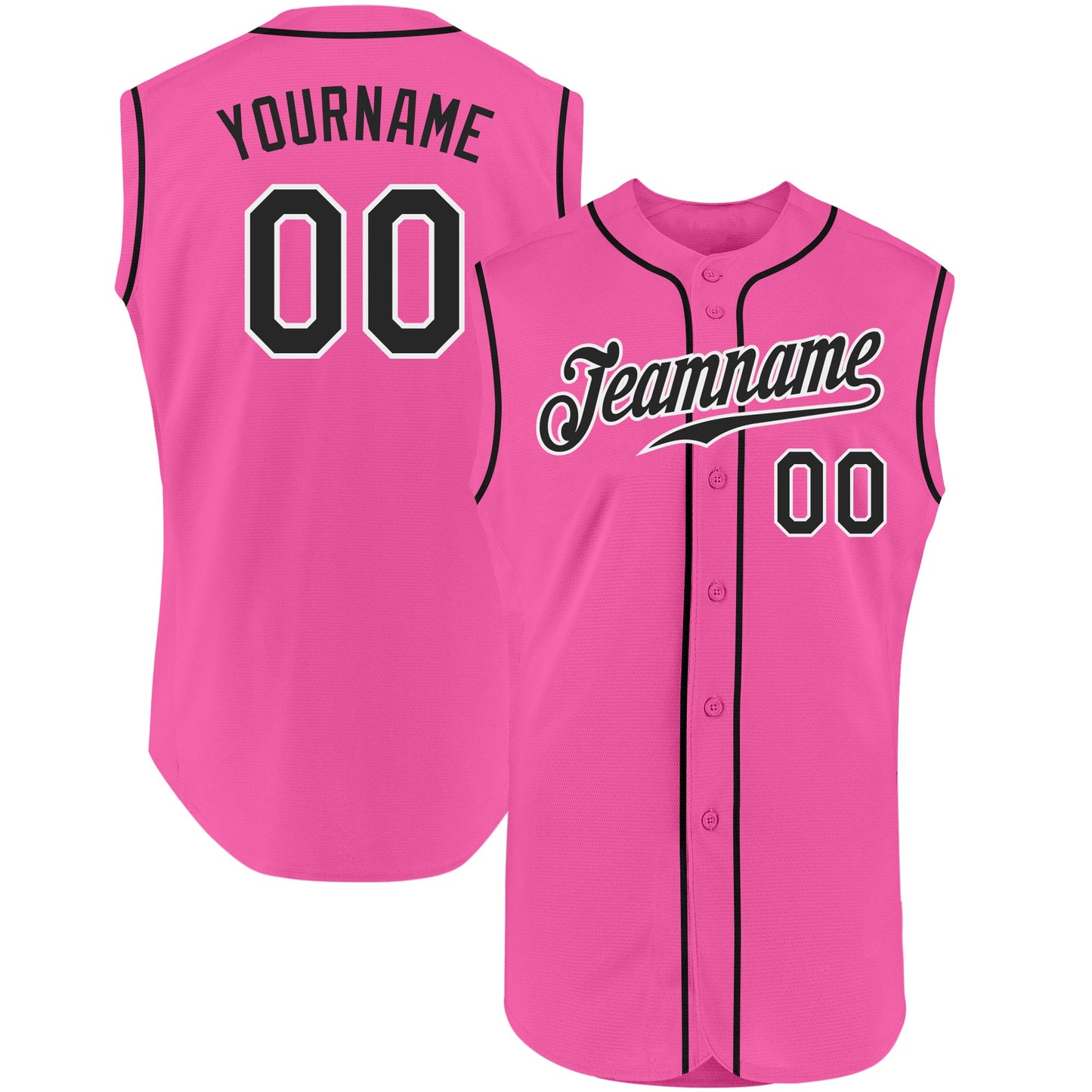 Custom Pink Black-White Authentic Sleeveless Baseball Jersey - Sky-Custom