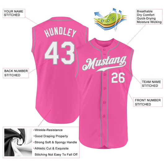 Custom Pink White-Gray Authentic Sleeveless Baseball Jersey - Sky-Custom