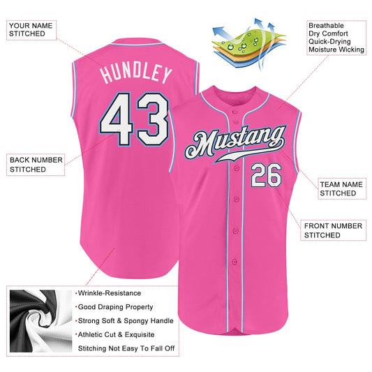 Custom Pink White-Light Blue Authentic Sleeveless Baseball Jersey - Sky-Custom