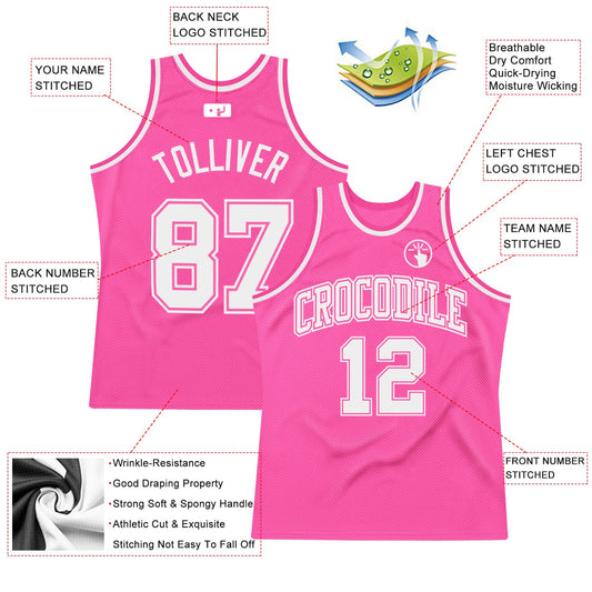 Custom Pink White Authentic Throwback Basketball Jersey - Sky-Custom