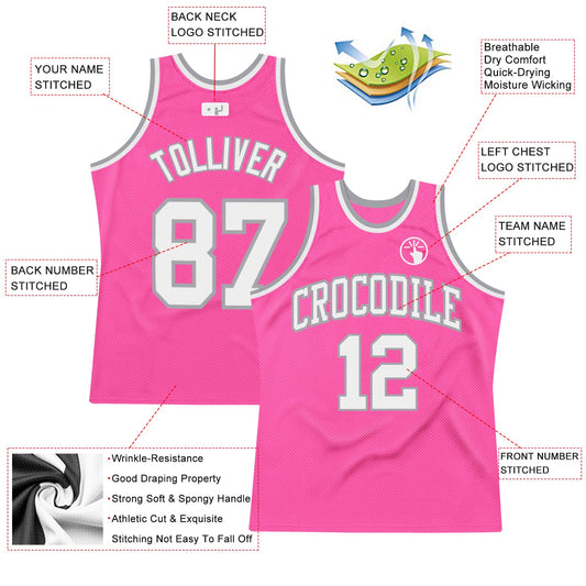 Custom Pink White-Gray Authentic Throwback Basketball Jersey - Sky-Custom
