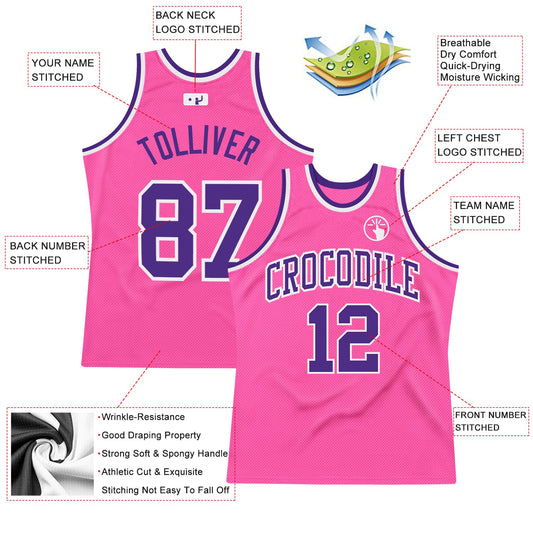 Custom Pink Purple-White Authentic Throwback Basketball Jersey - Sky-Custom