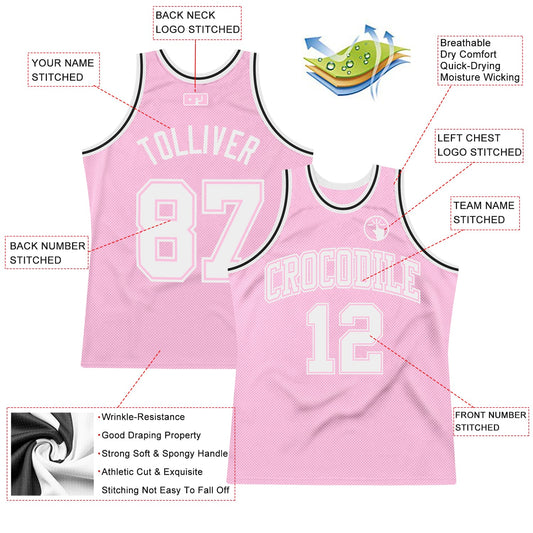Custom Light Pink White Authentic Throwback Basketball Jersey - Sky-Custom