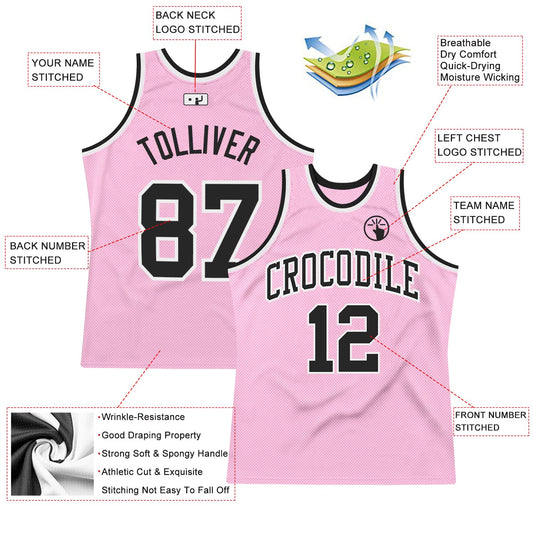 Custom Light Pink Black-White Authentic Throwback Basketball Jersey - Sky-Custom
