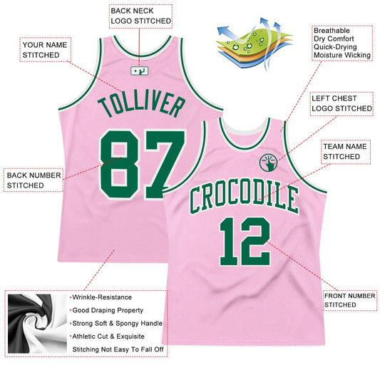 Custom Light Pink Kelly Green-White Authentic Throwback Basketball Jersey - Sky-Custom