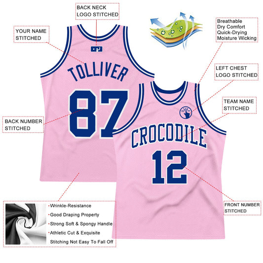 Custom Light Pink Royal-White Authentic Throwback Basketball Jersey - Sky-Custom