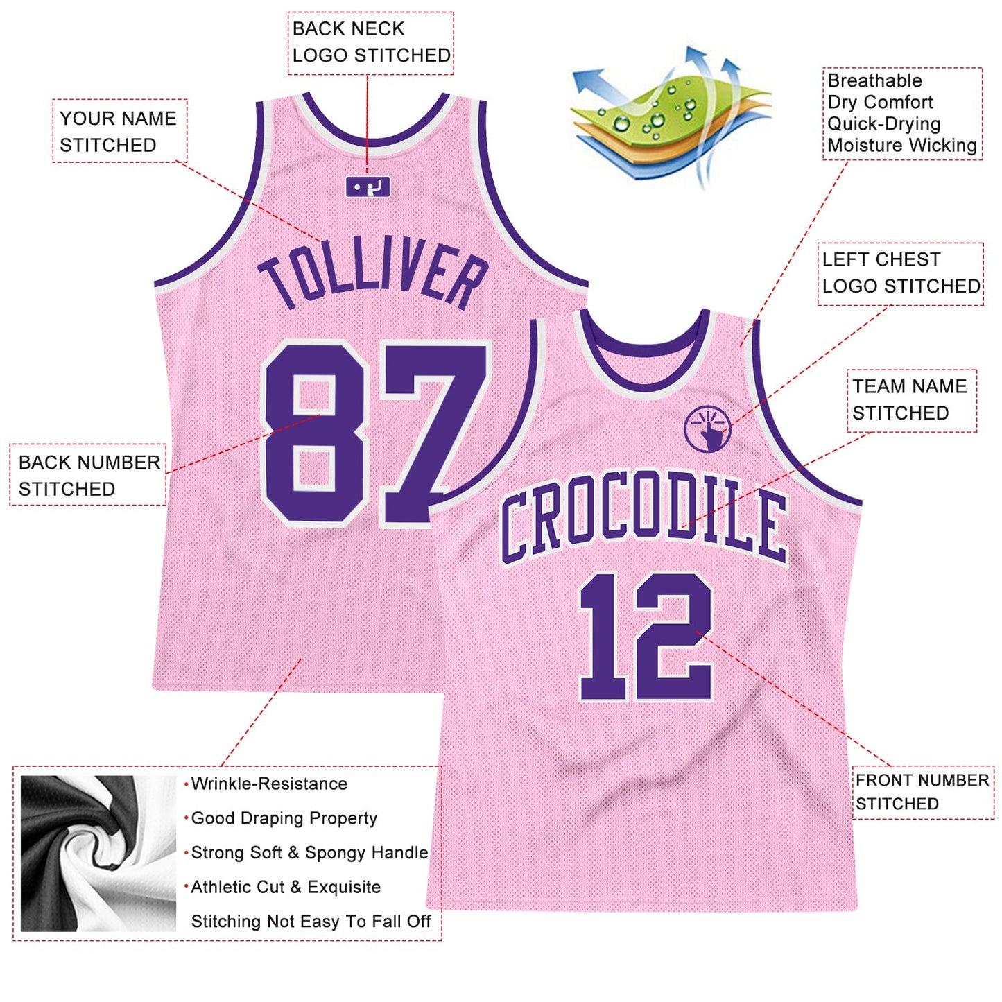Custom Light Pink Purple-White Authentic Throwback Basketball Jersey - Sky-Custom
