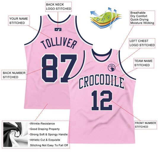 Custom Light Pink Navy-White Authentic Throwback Basketball Jersey - Sky-Custom