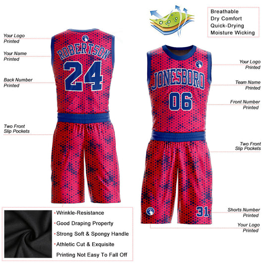 Custom Pink Royal-White Round Neck Sublimation Basketball Suit Jersey - Sky-Custom