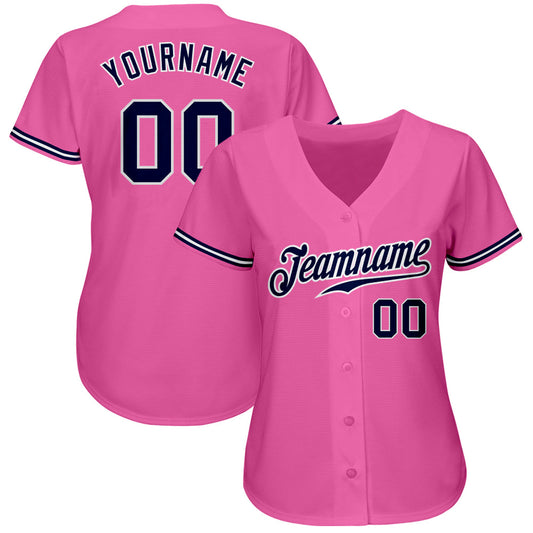 Custom Pink Navy-White Authentic Baseball Jersey - Sky-Custom