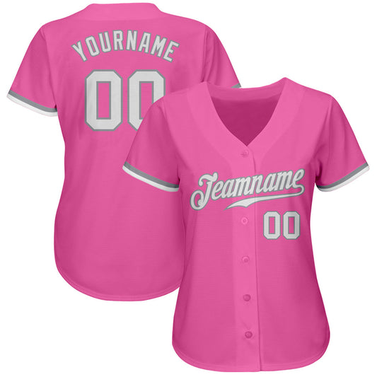 Custom Pink White-Gray Authentic Baseball Jersey - Sky-Custom