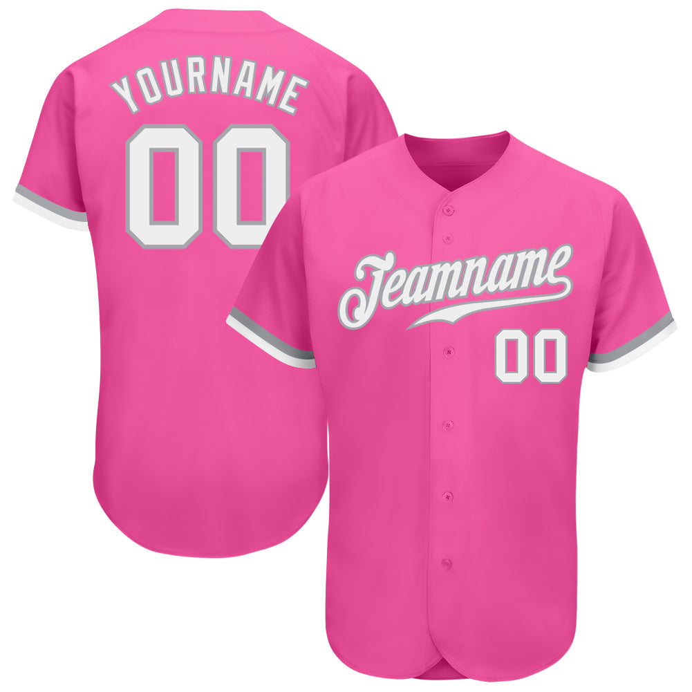 Custom Pink White-Gray Authentic Baseball Jersey - Sky-Custom