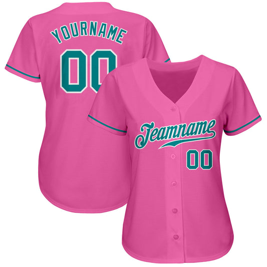 Custom Pink Teal-White Authentic Baseball Jersey - Sky-Custom