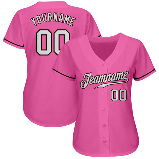 Custom Pink White-Brown Authentic Baseball Jersey - Sky-Custom