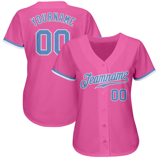 Custom Pink Light Blue-White Authentic Baseball Jersey - Sky-Custom