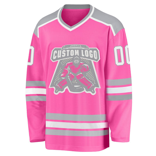 Custom Pink White-Gray Hockey Jersey - Sky-Custom