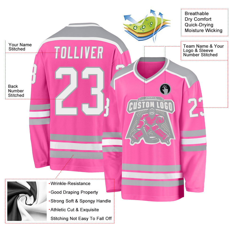 Custom Pink White-Gray Hockey Jersey - Sky-Custom