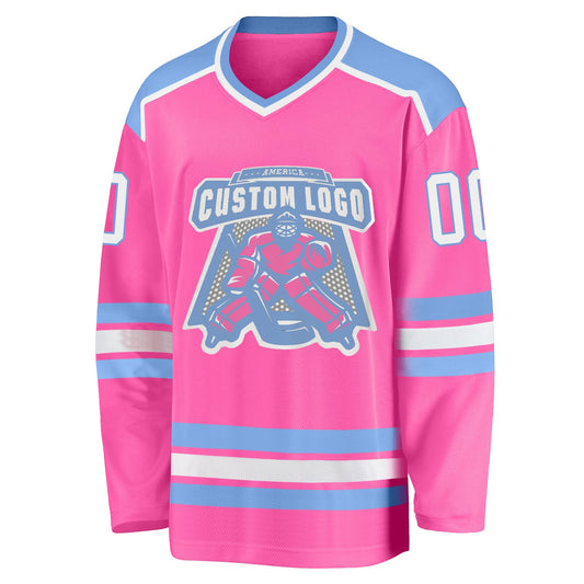 Custom Pink White-Light Blue Hockey Jersey - Sky-Custom