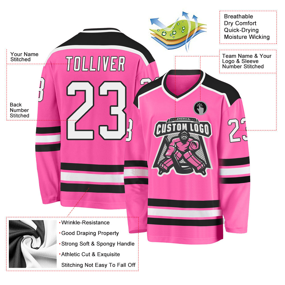 Custom Pink White-Black Hockey Jersey - Sky-Custom