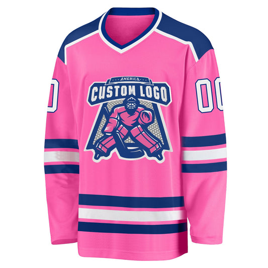 Custom Pink White-Royal Hockey Jersey - Sky-Custom
