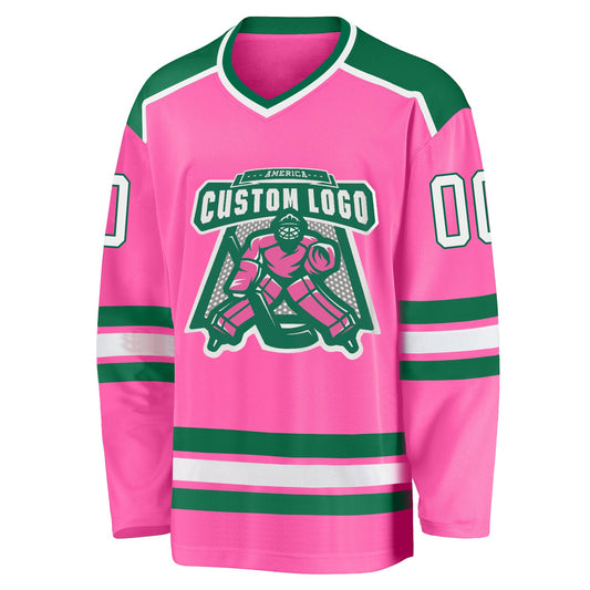 Custom Pink White-Kelly Green Hockey Jersey - Sky-Custom