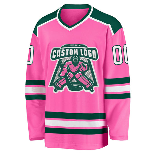 Custom Pink White-Green Hockey Jersey - Sky-Custom