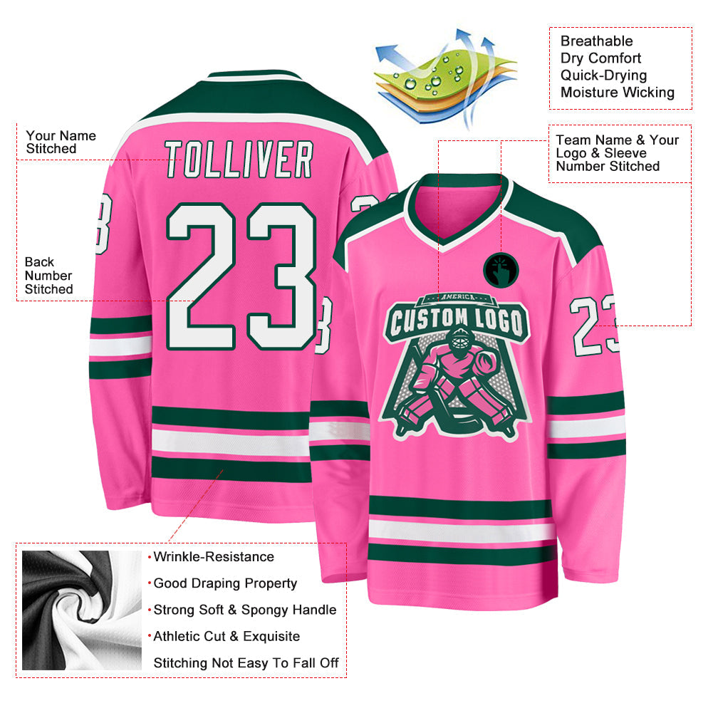 Custom Pink White-Green Hockey Jersey - Sky-Custom