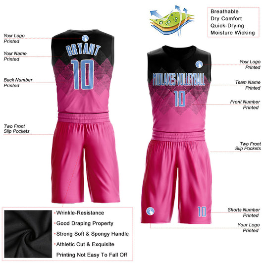 Custom Pink Light Blue Black-White Round Neck Sublimation Basketball Suit Jersey - Sky-Custom