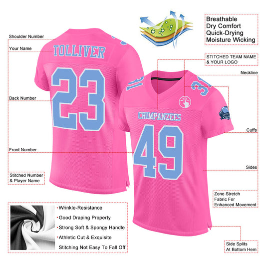 Custom Pink Light Blue-White Mesh Authentic Football Jersey - Sky-Custom