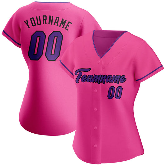 Custom Pink Purple-Black Authentic Baseball Jersey - Sky-Custom