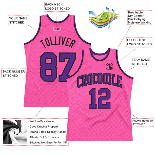 Custom Pink Purple-Black Authentic Throwback Basketball Jersey - Sky-Custom