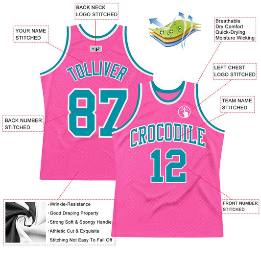 Custom Pink Teal-White Authentic Throwback Basketball Jersey - Sky-Custom