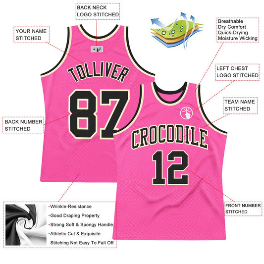 Custom Pink Black-Cream Authentic Throwback Basketball Jersey - Sky-Custom
