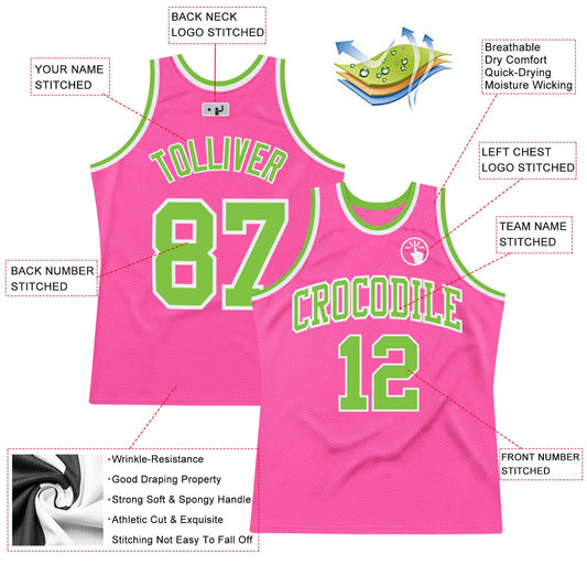 Custom Pink Neon Green-White Authentic Throwback Basketball Jersey - Sky-Custom