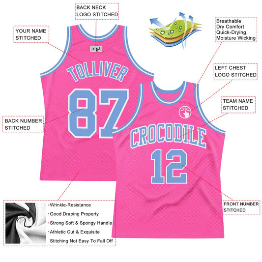 Custom Pink Light Blue-White Authentic Throwback Basketball Jersey - Sky-Custom