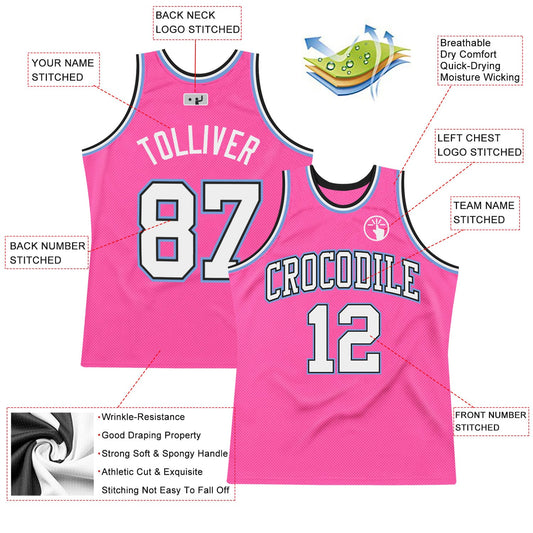 Custom Pink White Black-Light Blue Authentic Throwback Basketball Jersey - Sky-Custom